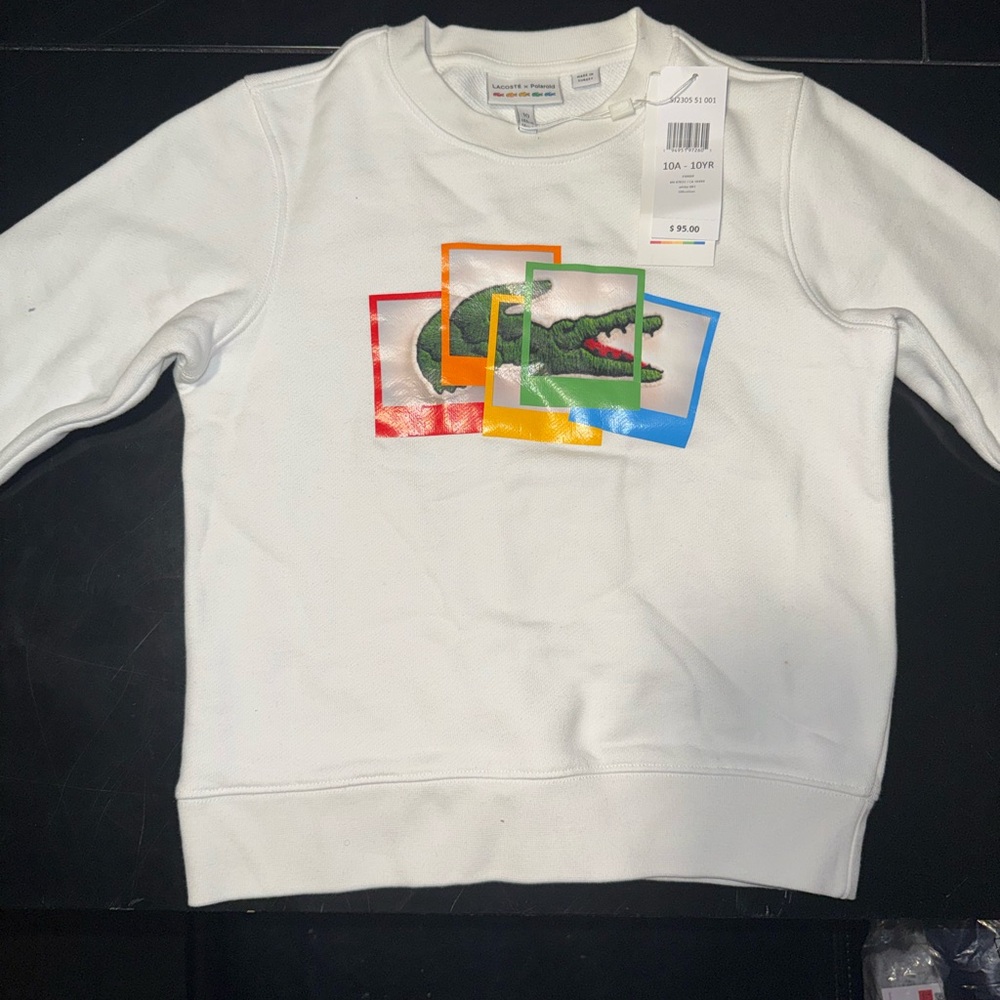 Lacoste Kids White Sweatshirt with Colorful Crocodile Design